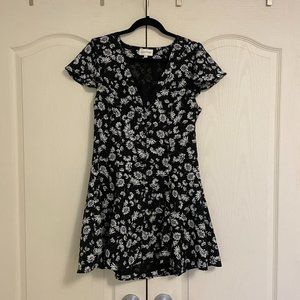 Luck & Trouble Black Floral Skater Dress - Size 10 (Australia) or Medium (US)